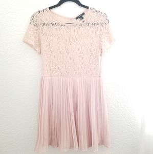 Lace and pleated  blush dress.